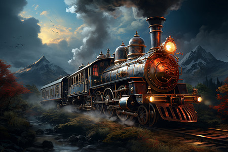 童话里的火车山脉里的火车设计图片