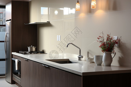 现代豪华厨房的水槽背景图片