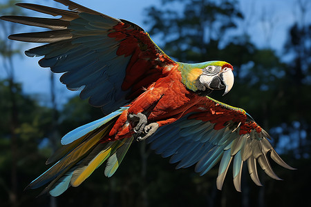彩色鹦鹉自由飞翔背景图片