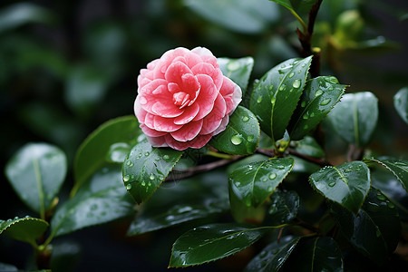 雨中鲜花雨中的山茶花背景