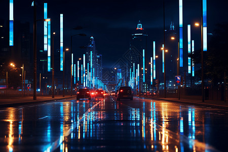 夜幕下的都市街道背景图片