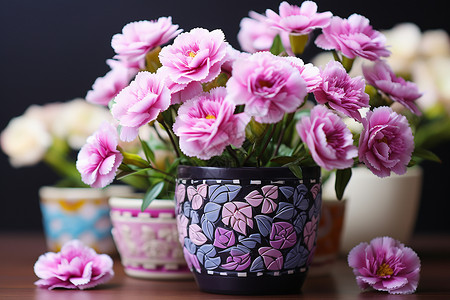 康乃馨盆栽粉色的花朵背景