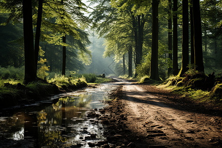森林景色阳光透过树木背景图片