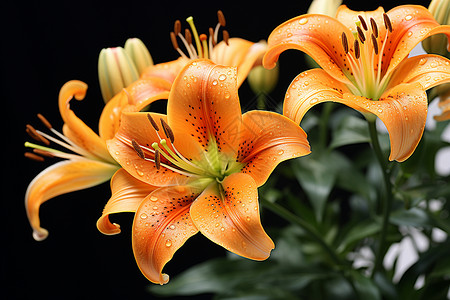 百合花朵橙色的百合花背景