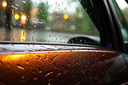 汽车雨水雨水滴落在车窗上背景