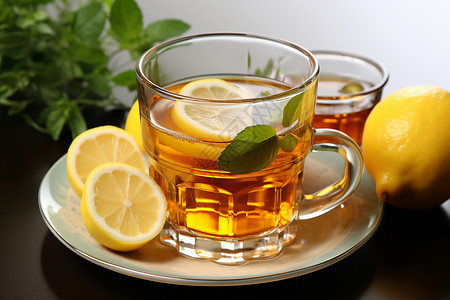 大杯柠檬红茶清新的柠檬红茶背景