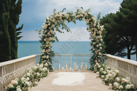 阳光下的婚礼拱门背景图片
