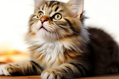 可爱的小猫咪仰头凝视背景图片