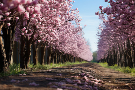 郊外的樱花树背景图片