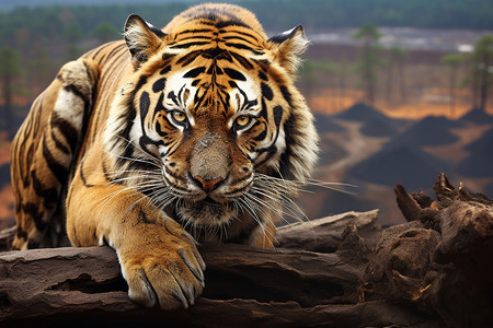 旭山动物园山林中的一只老虎背景