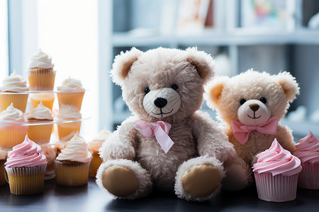甜品和小熊玩具背景图片