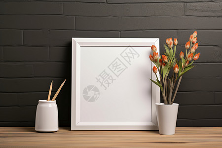 相框花朵空白的相框和花瓶背景