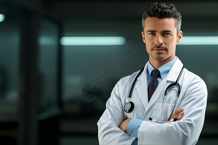 双臂交叉的男医生背景图片