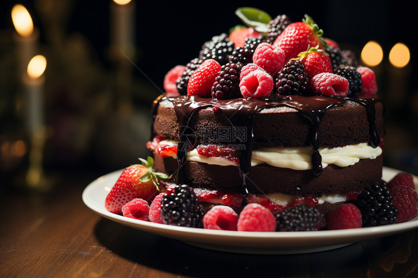 美味的巧克力水果蛋糕图片