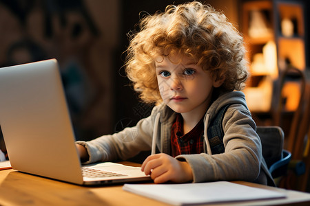 玩笔记本电脑的孩子背景图片