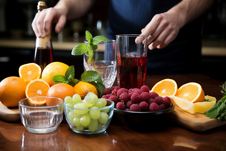 美味水果和果汁背景图片