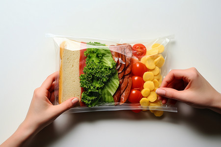 塑料袋包装保鲜袋中的食物背景