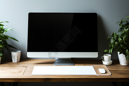 办公桌上的电脑屏幕背景图片