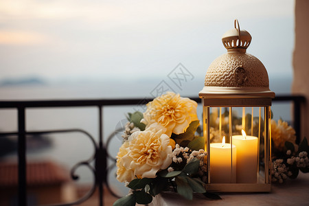 阳台的蜡烛花朵背景图片