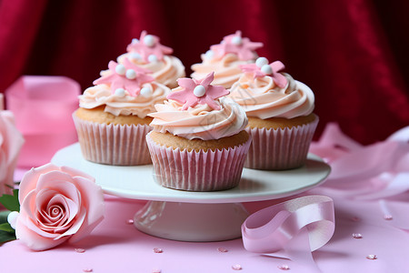 粉色奶油玫瑰蛋糕背景图片