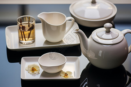 桌上的茶壶茶杯背景图片