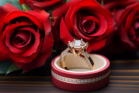 戒指与一束玫瑰花背景图片