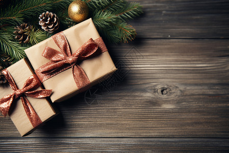 圣诞树与红丝带的礼物背景图片