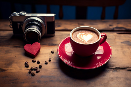 咖啡杯里的心形拉花背景图片