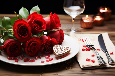 浪漫的情人节餐桌背景图片