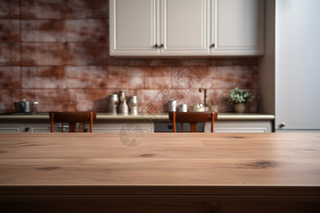 厨房里的原木色餐桌背景图片