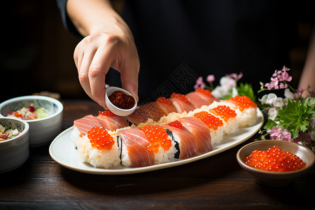 美味的海鲜寿司背景图片