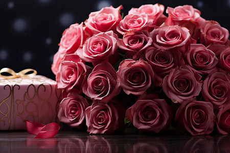 浪漫玫瑰与礼物背景图片