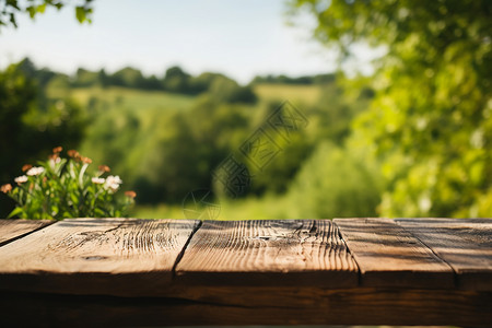 田园里的木桌背景图片