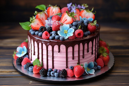 蓝莓的水果蛋糕背景图片