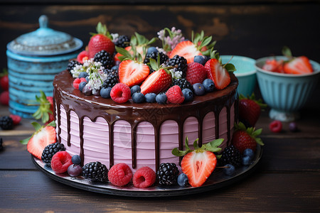 美味的水果蛋糕背景图片