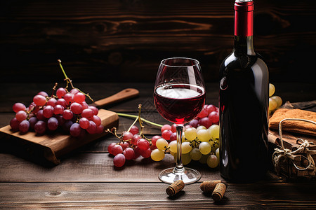 桌子上的美味葡萄酒高清图片