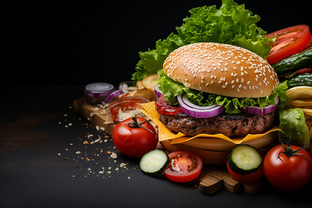 芝士的洋葱牛肉汉堡背景图片