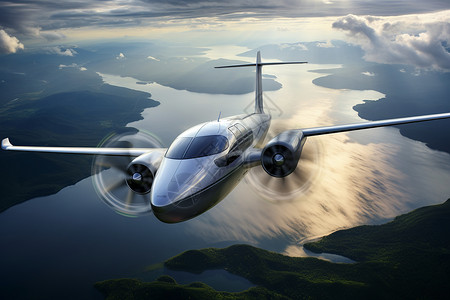 飞翔的氢能飞机背景图片