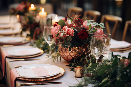 精美的婚礼精美布置的婚礼餐桌背景