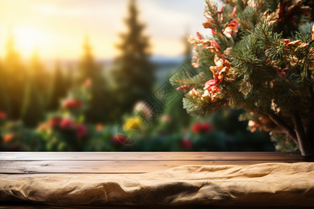 阳光明媚的木桌背景背景图片