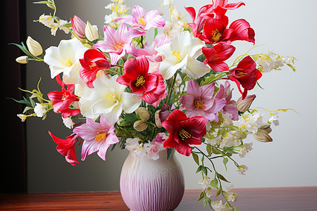 桌上花瓶里的花朵背景图片