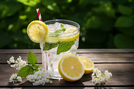 夏日清凉的柠檬水背景图片