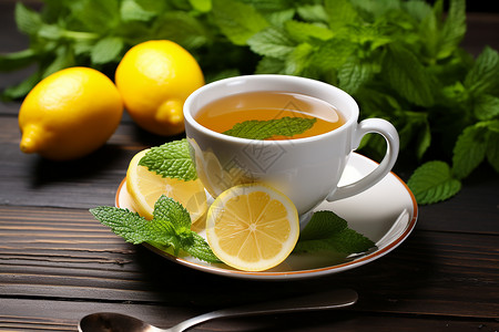 清新怡人的柠檬茶背景图片