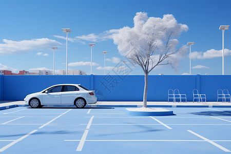 宁静蓝白中的停车场背景图片
