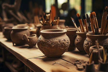 手工传统的陶艺创作背景图片