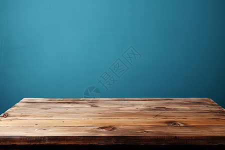 复古蓝色墙纸木桌背景背景图片