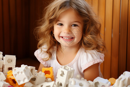 积木拼装堆积积木的小女孩背景