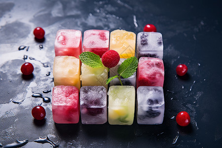 夏日清凉的水果冰块背景图片