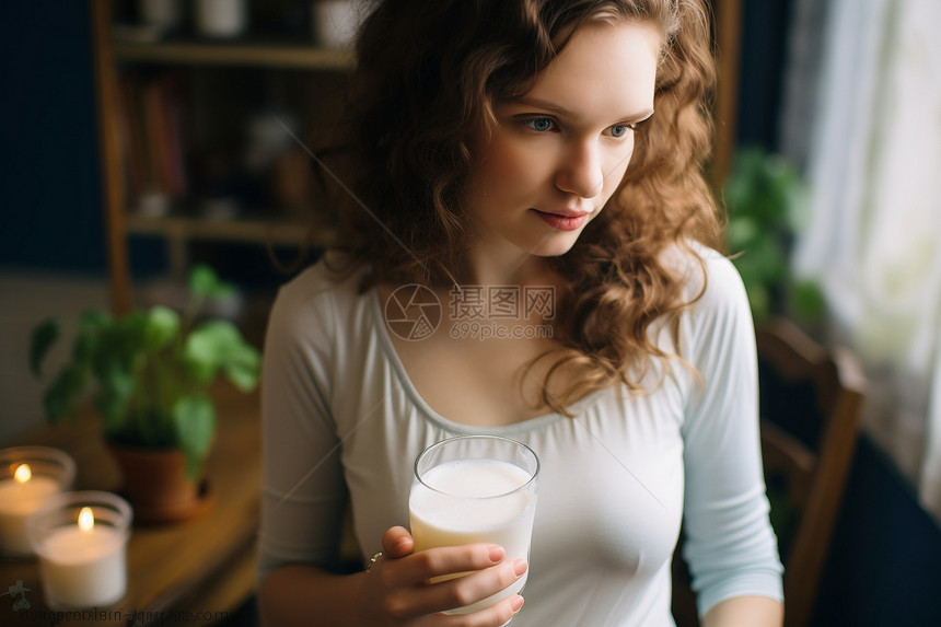 女孩品尝美味牛奶图片