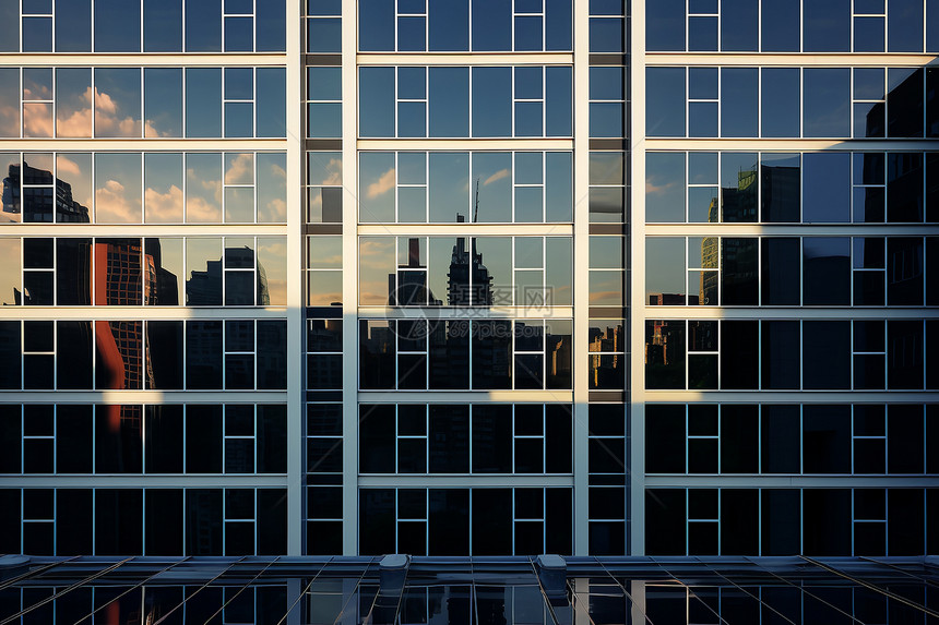 城市中的大型建筑玻璃窗图片